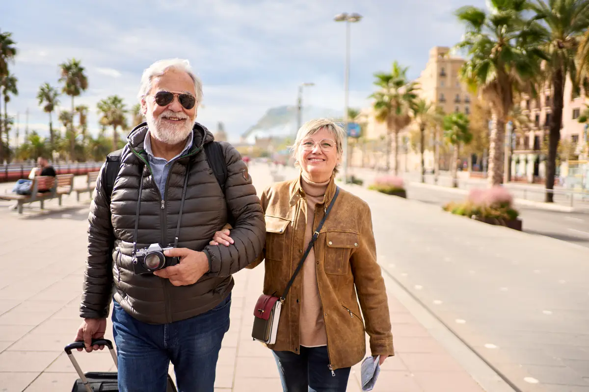 Couple walking on a boardwalk